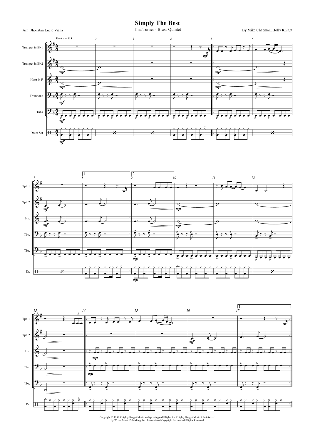 The Best (simply The Best) (arr. Jhonatan Lucio Viana)