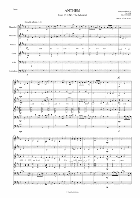 Anthem (from Chess) (arr. Ben Nicholson, Nicholson's Music)