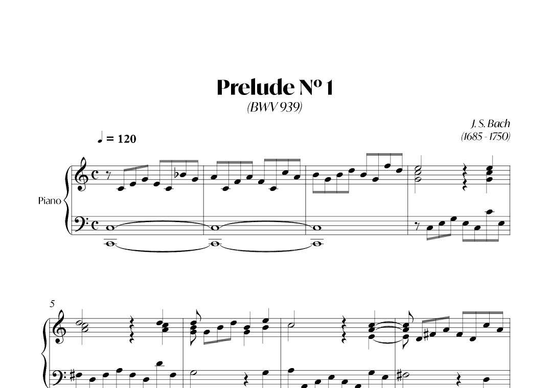 Prelude 1 (Bach) BWV 939 - Piano solo intermediate (arr. André Alberto Santos)