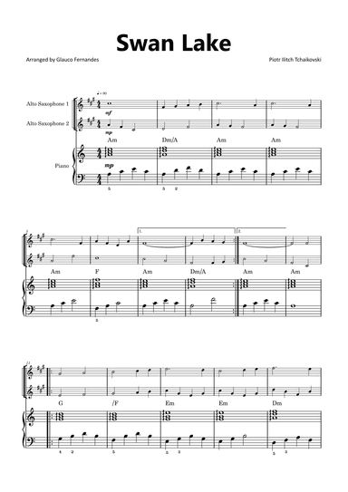 Swan Lake - Alto Saxophone Duet with Piano and Chord Notations (arr. Glauco Fernandes)