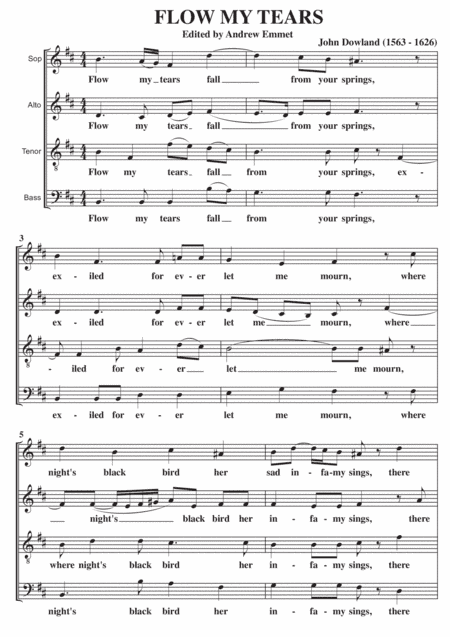 Flow My Tears A Cappella SATB (arr. Edited by Andrew Emmet)