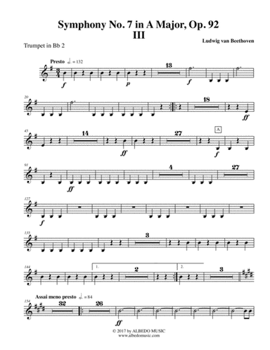 Beethoven Symphony No. 7, Movement III - Trumpet in Bb 2 (Transposed Part), Op. 92 (arr. Doug Clyde)