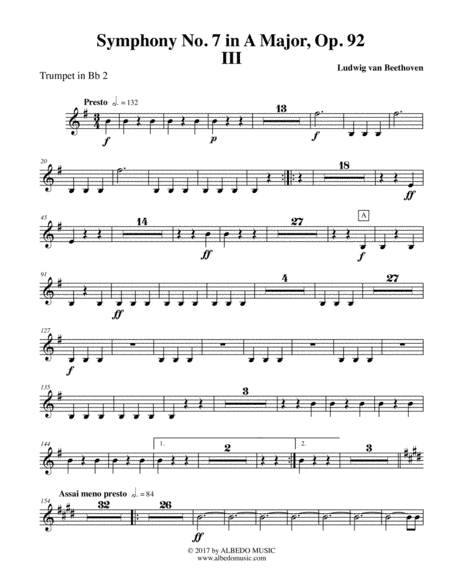 Beethoven Symphony No. 7, Movement III - Trumpet in Bb 2 (Transposed Part), Op. 92 (arr. Doug Clyde)