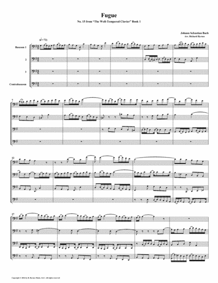 Fugue 15 from Well-Tempered Clavier, Book 1 (Bassoon Quartet) (arr. Richard Byrnes)