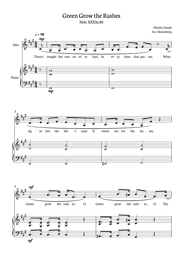 Joseph Haydn - Green Grow The Rashes for Alto with Piano in F# minor. (arr. Heisenberg)