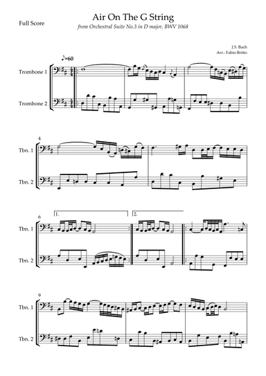 Air On The G String (J.S. Bach) for Trombone Duo (arr. Fabio Britto)