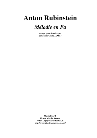 Anton Rubinstein:  Melody in F, arranged for two pedal harps (arr. Marie-Claire Jamet)