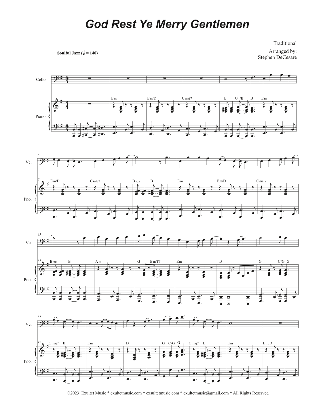 God Rest Ye Merry Gentlemen (Cello solo and Piano) (arr. Stephen DeCesare)
