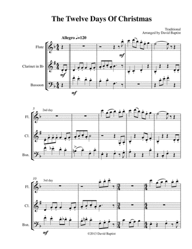 The Twelve Days of Christmas for Woodwind Trio (arr. David Baptist)