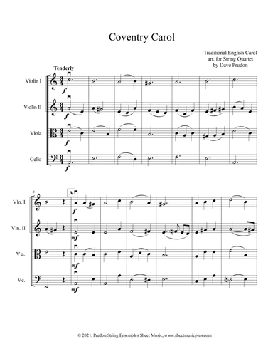 Coventry Carol for String Quartet (arr. Dave Prudon)