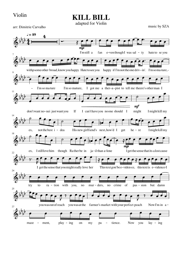 Kill Bill (arr. Dimitrie Carvalho)