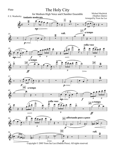 The Holy City for Medium High Voice and Chamber Ensemble in C Major, Set of Parts (arr. Yoon Jae Lee)
