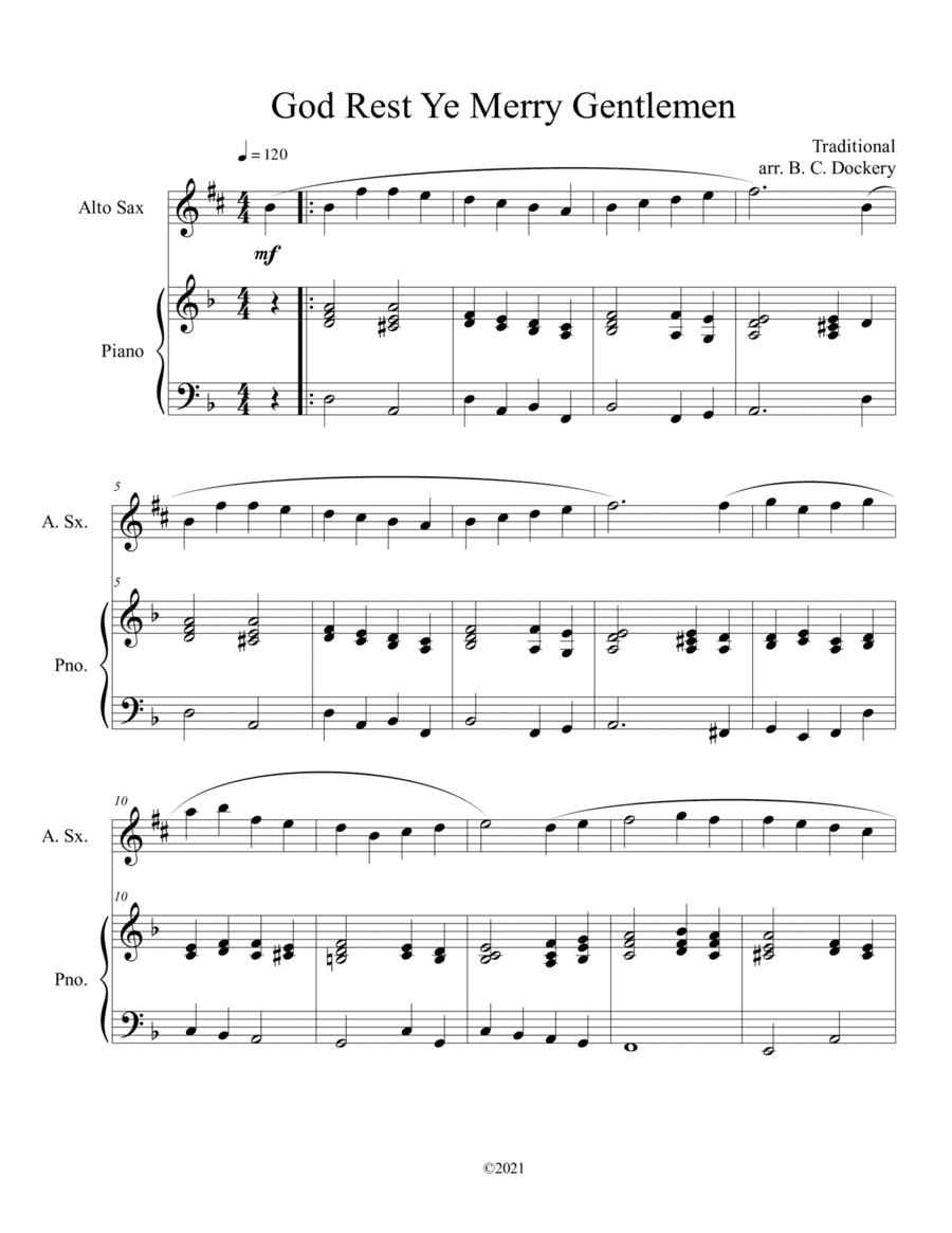 God Rest Ye Merry Gentlemen (Alto Sax Solo) with optional piano accompaniment (arr. B. C. Dockery)