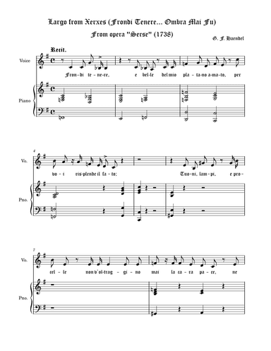 Largo from Xerxes (Frondi Tenere... Ombra Mai Fu) - C major (C-dur)