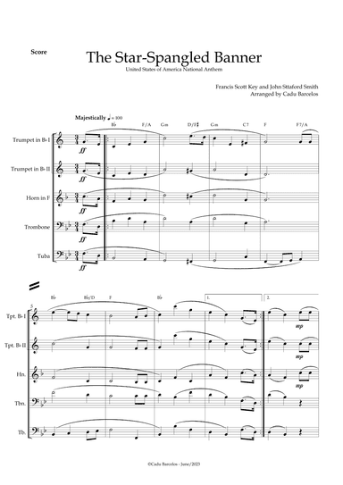 The Star-Spangled Banner - EUA Hymn (Brass Quintet) chords (arr. Cadu Barcelos)