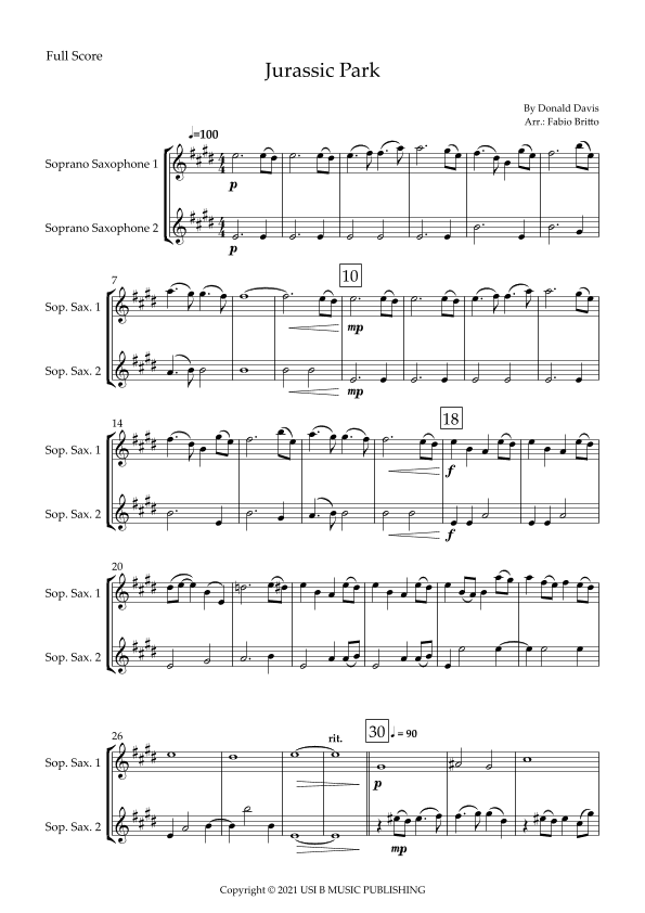 Jurassic Park Iii (arr. Fabio Britto)