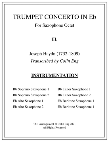 Trumpet Concerto in Eb Mvt. III for Saxophone Octet (arr. Colin Eng)