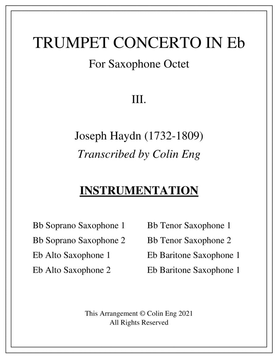 Trumpet Concerto in Eb Mvt. III for Saxophone Octet (arr. Colin Eng)