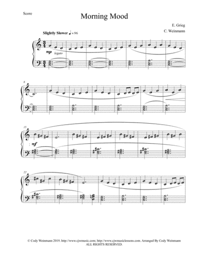 Morning Mood Arrangement 2 for Easy Piano (arr. Cody Weinmann)