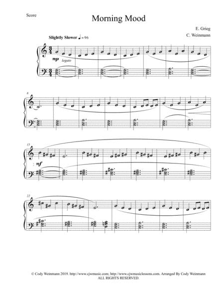 Morning Mood Arrangement 2 for Easy Piano (arr. Cody Weinmann)