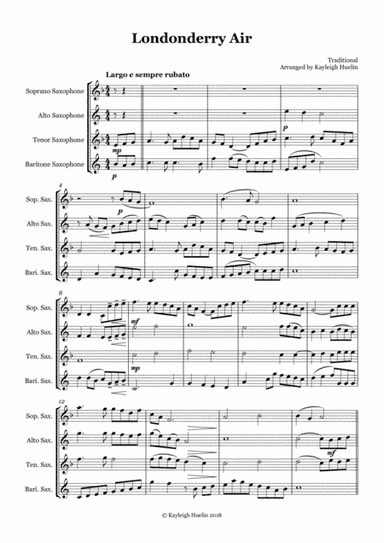Londonderry Air (Danny Boy) - Saxophone quartet (SATB) (arr. Kayleigh Huelin)