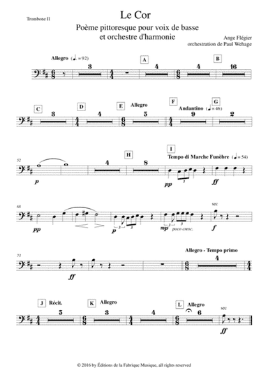 Ange Flégier: Le Cor for bass voice and concert band, trombone 2  part (arr. Paul Wehage)