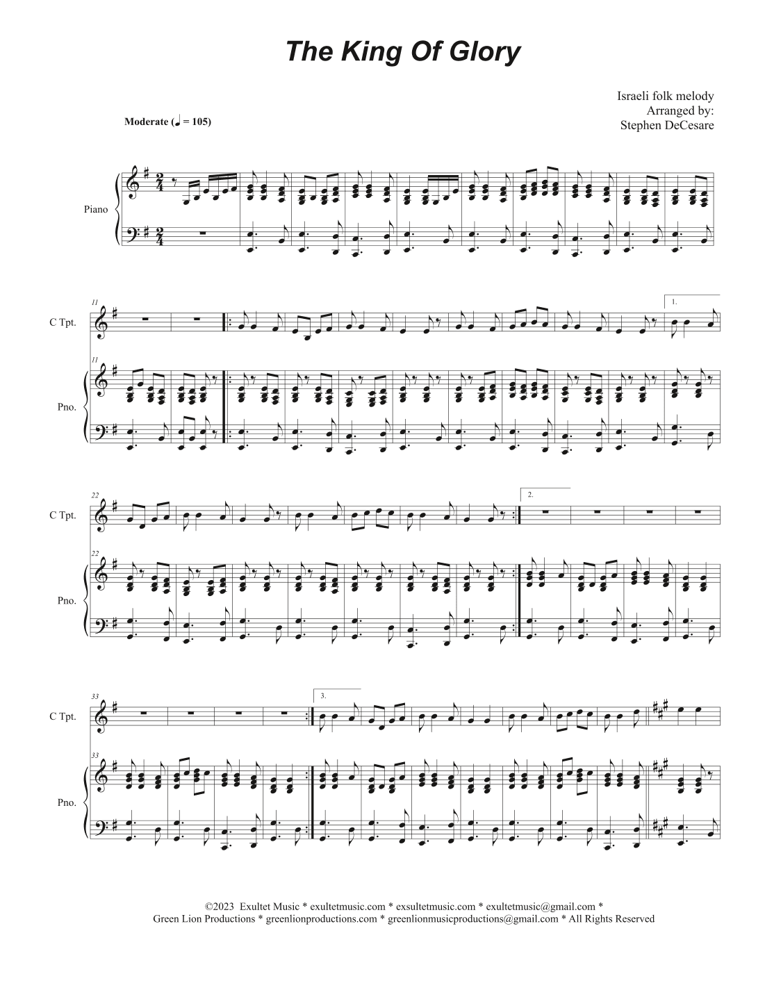 The King Of Glory (C-Trumpet solo and Piano) (arr. Stephen DeCesare)