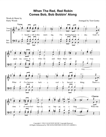 When The Red, Red Robin Comes Bob, Bob Bobbin' Along (arr. Tom Gentry)