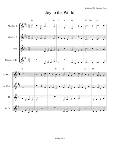 Joy to the World Woodwind Quartet (Alto Sax, Alto Sax, Flute, Clarinet) (arr. Connie Boss)