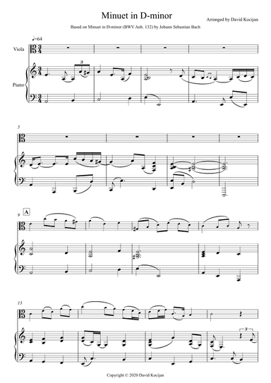Minuet in D-minor (viola & piano) (arr. David Kocijan)