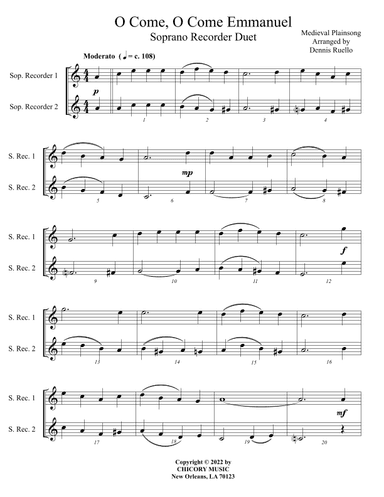 O Come, O Come Emmanuel - Recorder Duet (arr. Dennis Ruello)