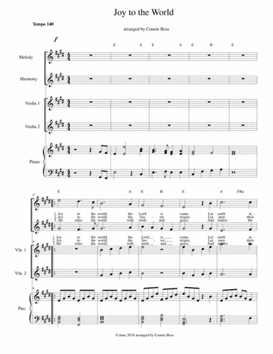 Joy to the World vocal duet, violin duet and piano (arr. Connie Boss)