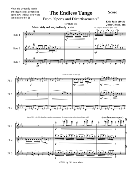 The Endless Tango by Erik Satie set for flute trio (arr. John Gibson)