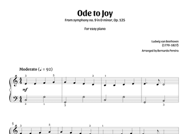 Ode To Joy (easy piano – C major) (arr. Bernardo Pereira)