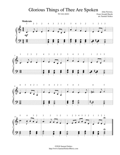 Glorious Things of Thee Are Spoken - for easy piano (arr. Samuel Stokes)