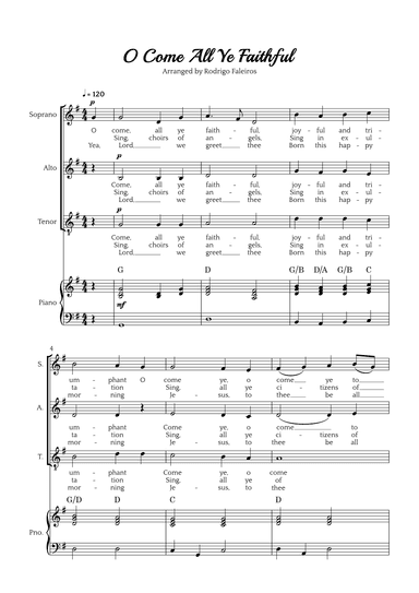O Come All Ye Faithful (SAT choir and piano accompaniment) (arr. Rodrigo Faleiros)