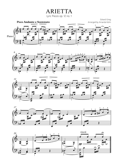 Arietta (Grieg) easy C major version (arr. Amanda Kohn)
