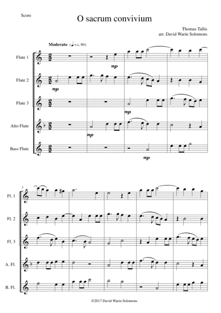 O Sacrum Convivium for flute quintet (arr. David Warin Solomons)