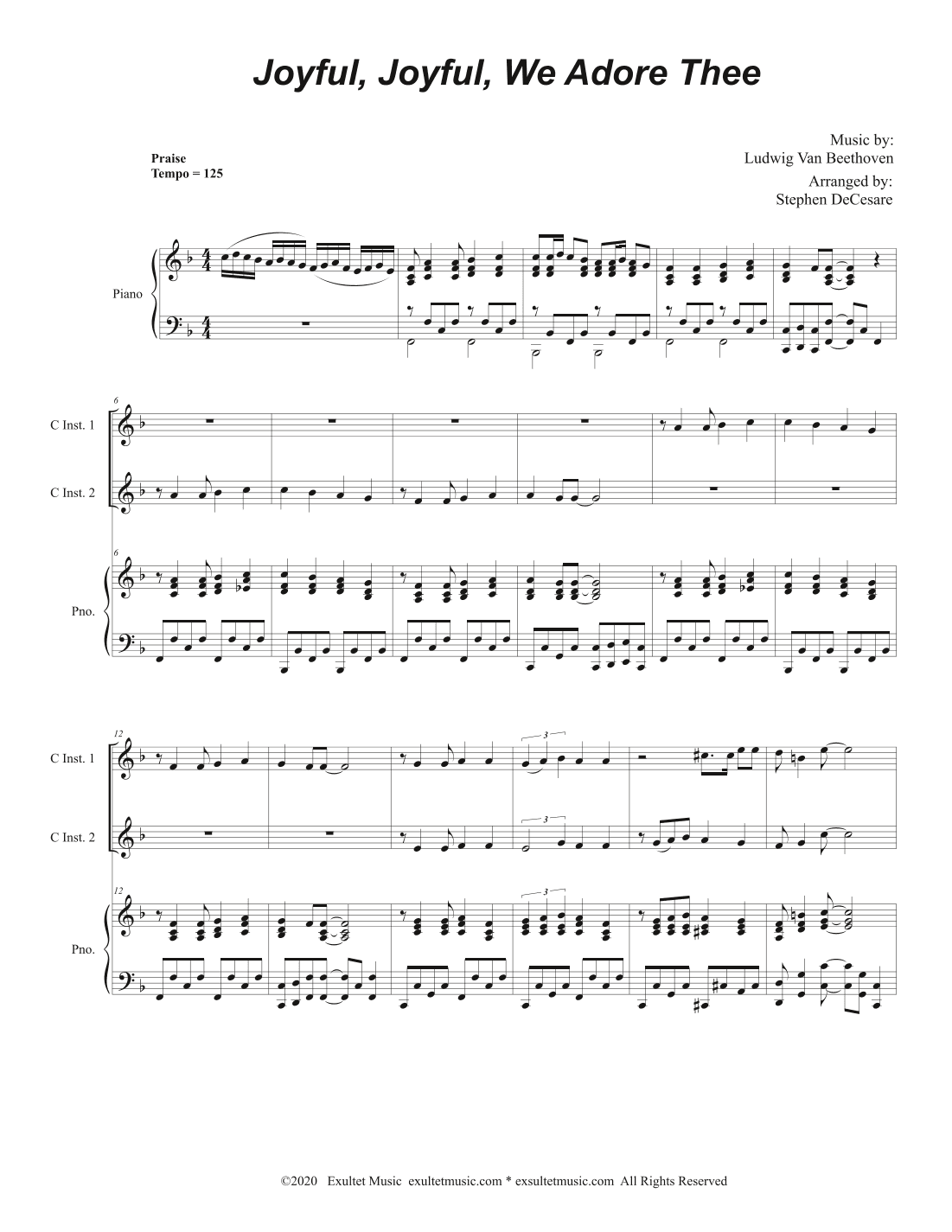 Joyful, Joyful, We Adore Thee (Duet for C-Instruments) (arr. Stephen DeCesare)