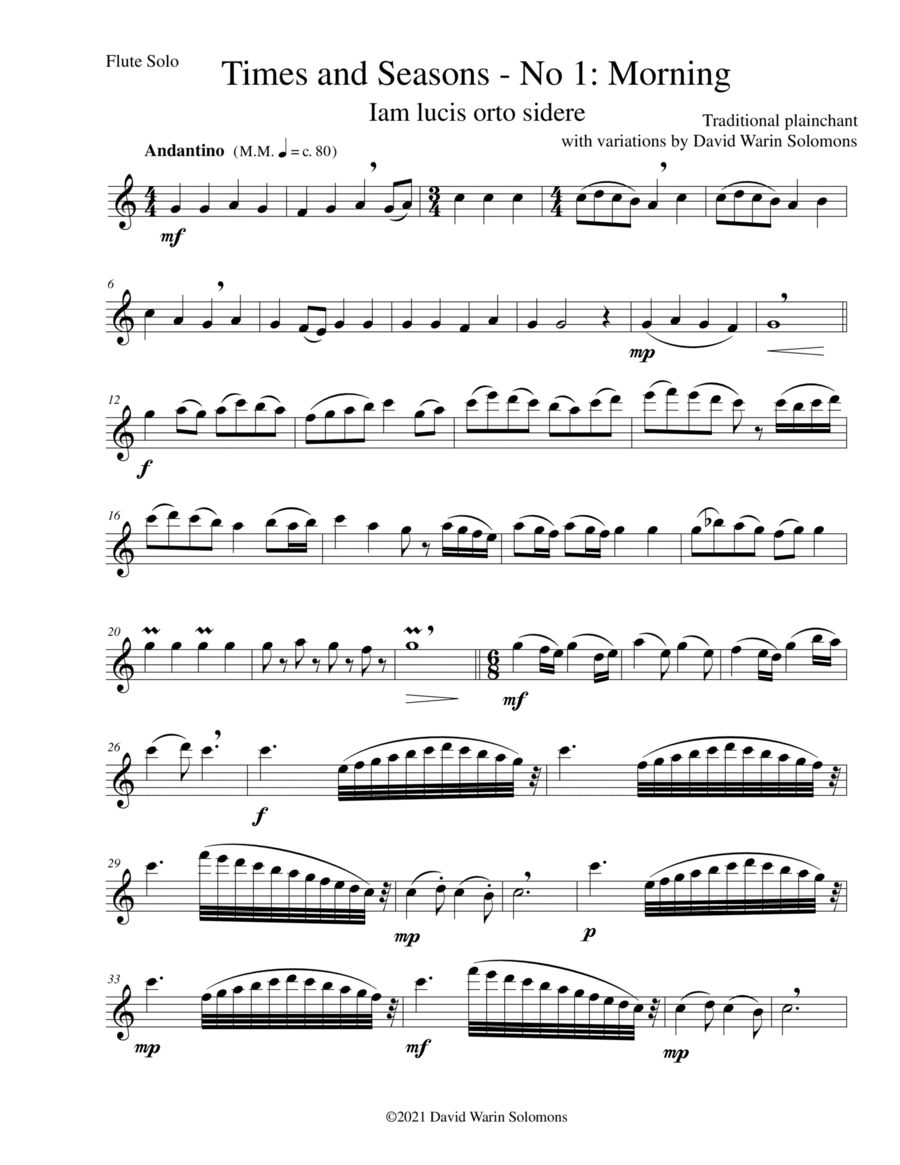 Times and Seasons for flute solo (all 4 pieces) (arr. David Warin Solomons)