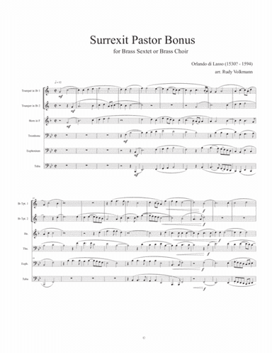 Surrexit Pastor Bonus - di Lasso - arr. for Brass Sextet or Brass Choir (arr. Rudy Volkmann)