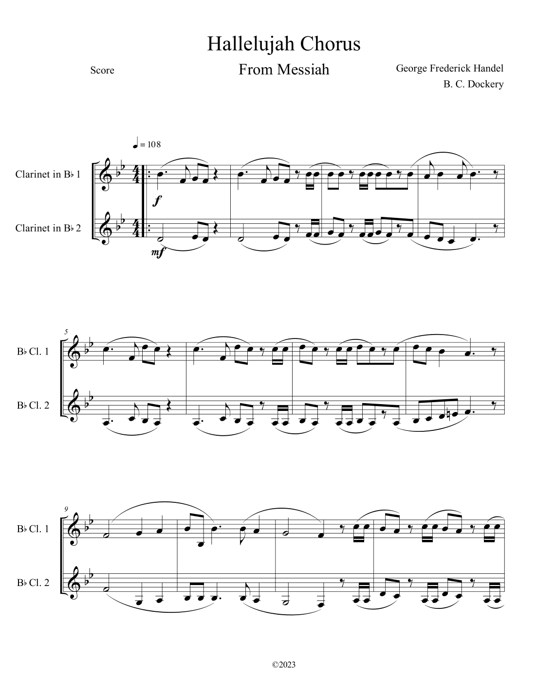 Hallelujah Chorus from Messiah (Clarinet Duet) (arr. B. C. Dockery)