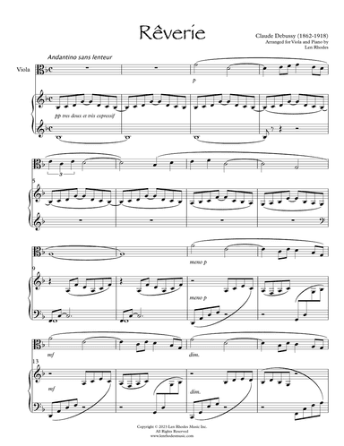 Rêverie - Claude Debussy, for Viola and Piano (arr. Len Rhodes)