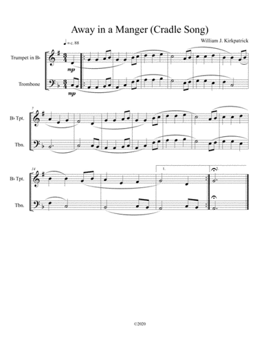 Away in a Manger (Cradle Song) for trumpet and trombone duet (arr. B C Dockery)