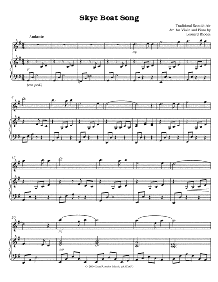 The Skye Boat Song - arranged for Violin and Piano (arr. Len Rhodes)