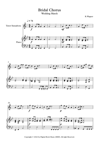 Bridal Chorus (Wedding March) - Richard Wagner (Tenor Sax + Piano) (arr. Digital Book Music)