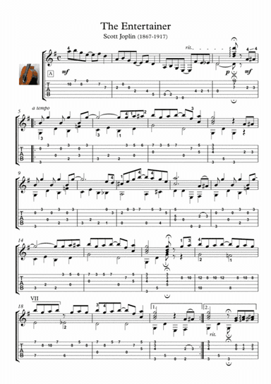 Ragtime fingerstyle Guitar by Scott Joplin (arr. PianoSheetNow)