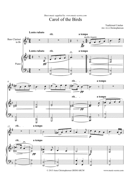 Carol of the Birds - Bass Clarinet and Piano (arr. Anne L Christopherson GRSM ARCM)