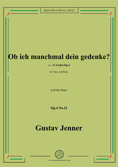 Jenner-Ob ich manchmal dein gedenke?,in B flat Major,Op.4 No.11 (arr. OSM Press)