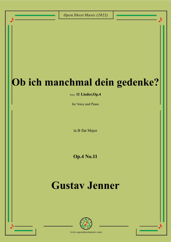 Jenner-Ob ich manchmal dein gedenke?,in B flat Major,Op.4 No.11 (arr. OSM Press)
